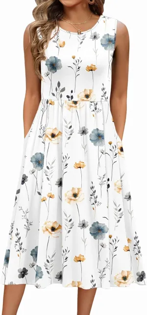 Zeagoo Women's Summer Tank Midi Dress with Pockets Floral Sleeveless A-Line Casual Loose T-Shirt Dresses Beach Sundress 2025