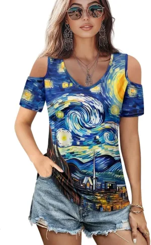 ZFRXIGN Cold Shoulder Tops for Women Size S-2XL Short Sleeve Shirts Going Out Top Square Neck Tee