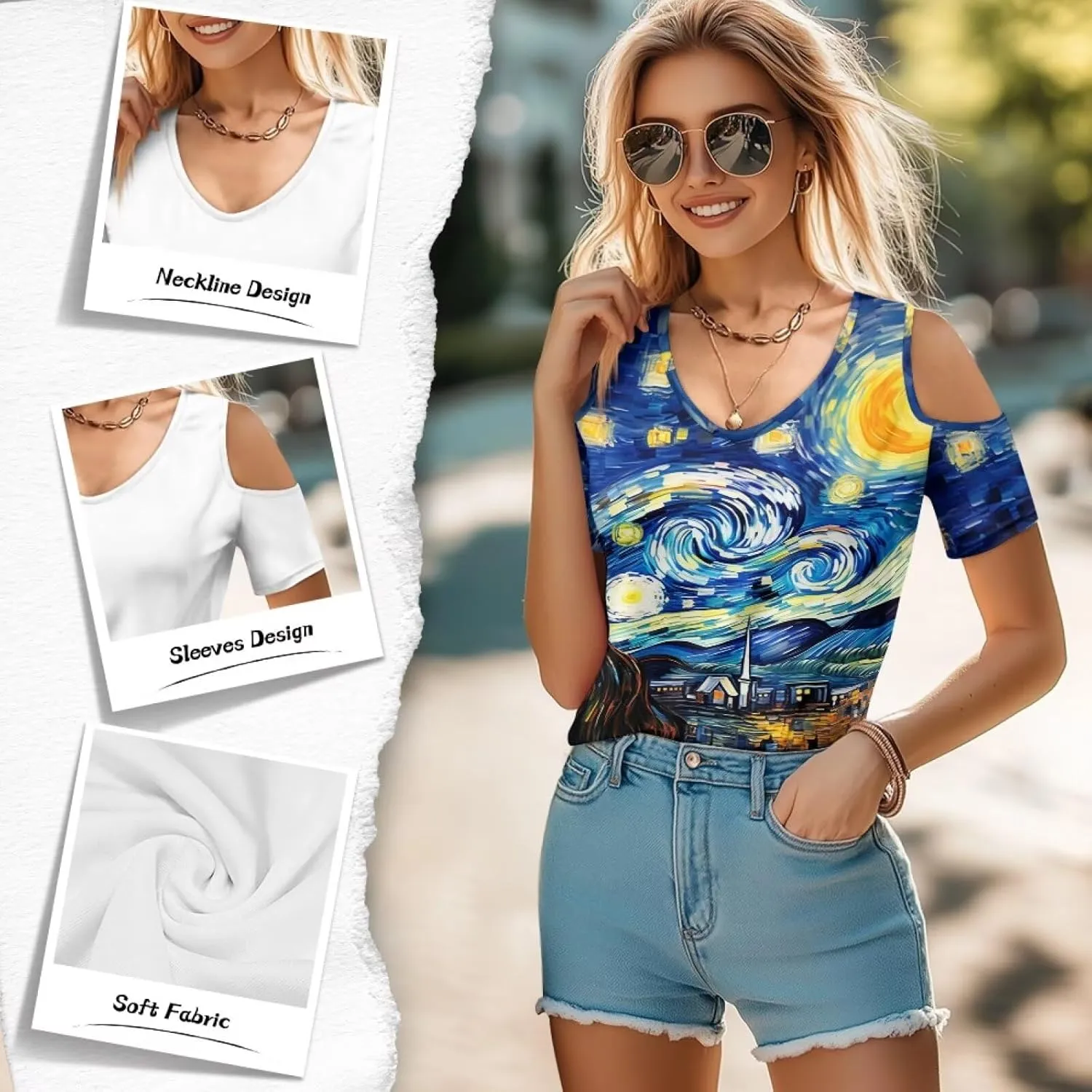 ZFRXIGN Cold Shoulder Tops for Women Size S-2XL Short Sleeve Shirts Going Out Top Square Neck Tee