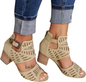 ZKXYFFS Chunky Heel Sandals for Women Cutout Peep Toe Zipper Wedges Sandals Summer Beach Dressy Party High Heeled Sandals