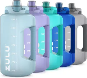 ZULU Goals Large Water Bottle Jug with Time Marker & Handle for All Day Hydration | Silicone Soft Straw with Locking Leak-Proof Lid | For Gym, Camping, Workout, and Outdoors | BPA-Free | 64oz, 128oz