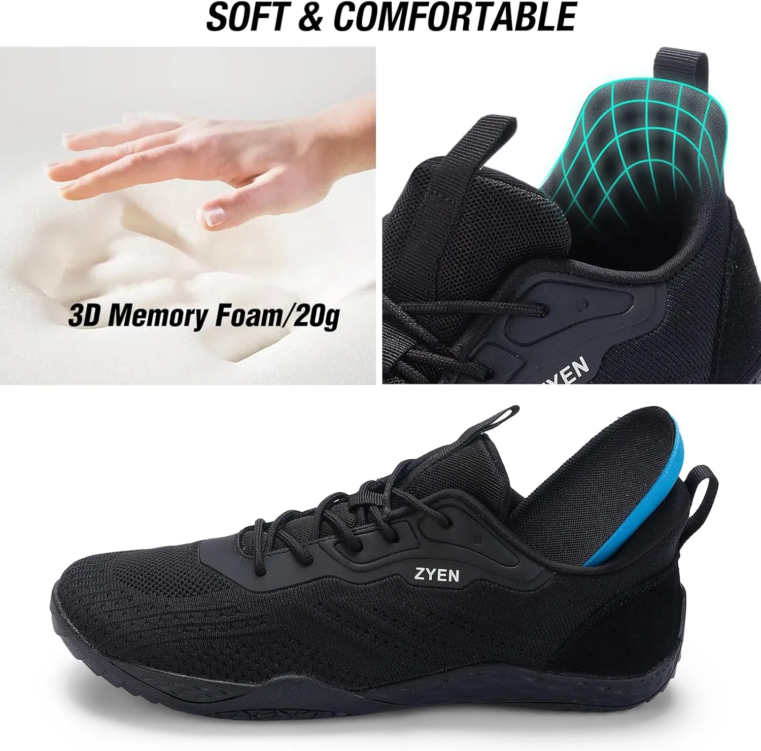 ZYEN Mens Barefoot Shoes Wide Toe Box Trail Running Sneakers Zero Drop Non-Slip Extra Wide Width Walking Shoes Minimalist Wrestling Sneakers Gym Trainer 6.5-13