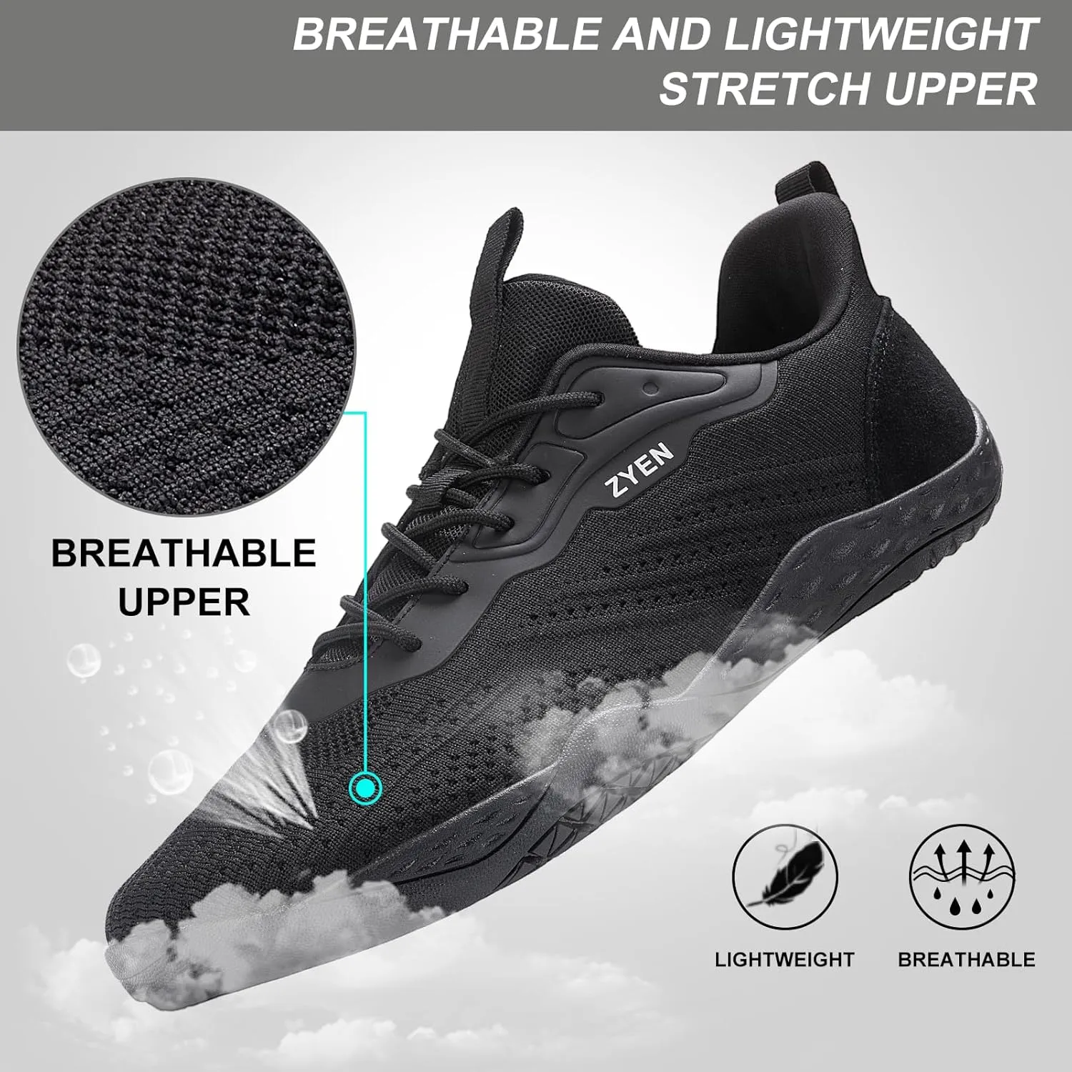 ZYEN Mens Barefoot Shoes Wide Toe Box Trail Running Sneakers Zero Drop Non-Slip Extra Wide Width Walking Shoes Minimalist Wrestling Sneakers Gym Trainer 6.5-13