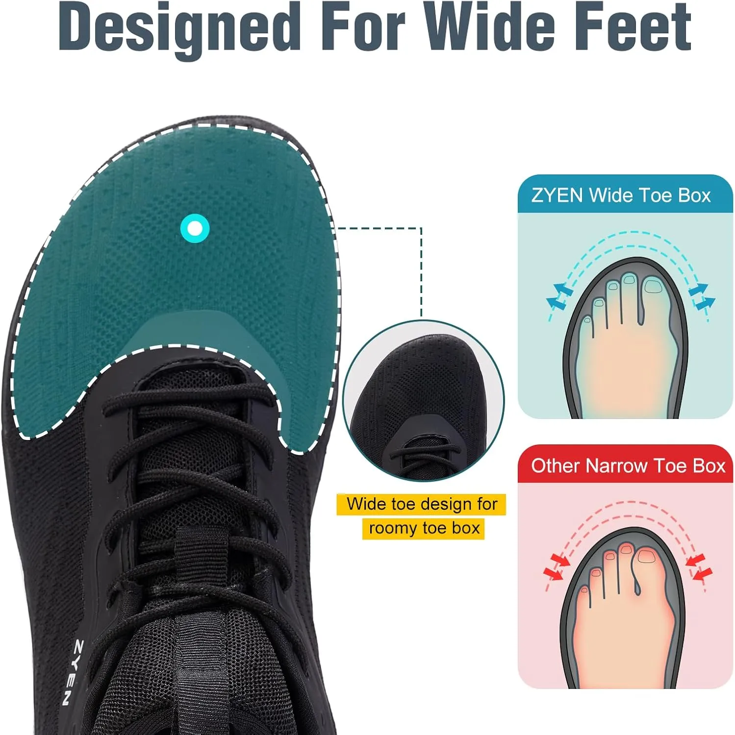 ZYEN Mens Barefoot Shoes Wide Toe Box Trail Running Sneakers Zero Drop Non-Slip Extra Wide Width Walking Shoes Minimalist Wrestling Sneakers Gym Trainer 6.5-13