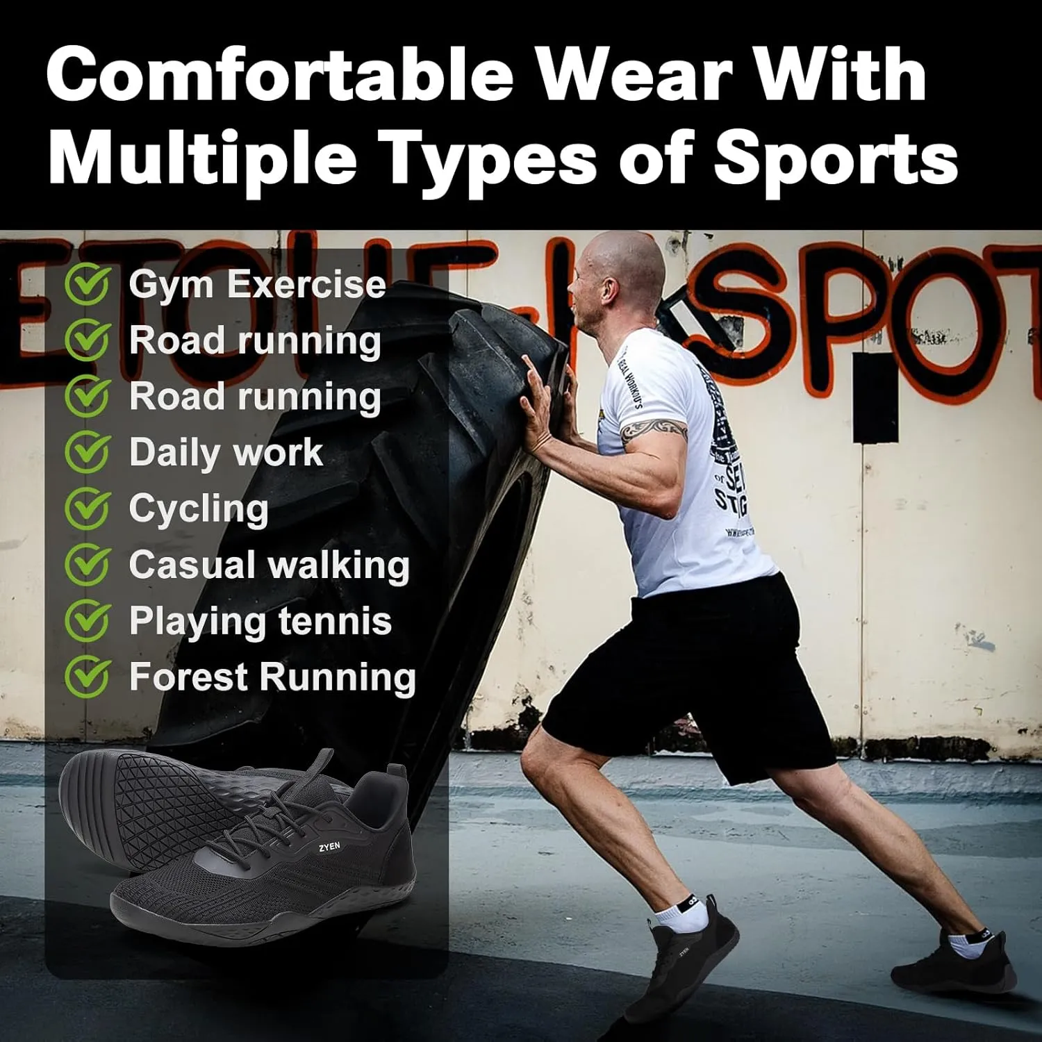 ZYEN Mens Barefoot Shoes Wide Toe Box Trail Running Sneakers Zero Drop Non-Slip Extra Wide Width Walking Shoes Minimalist Wrestling Sneakers Gym Trainer 6.5-13